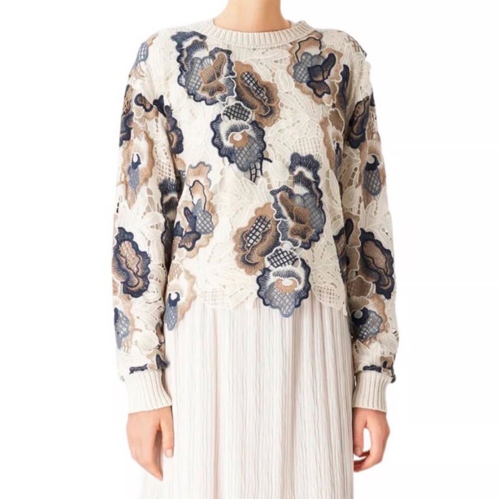 See by Chloe Floral Lace Embroidered Sweater Size S